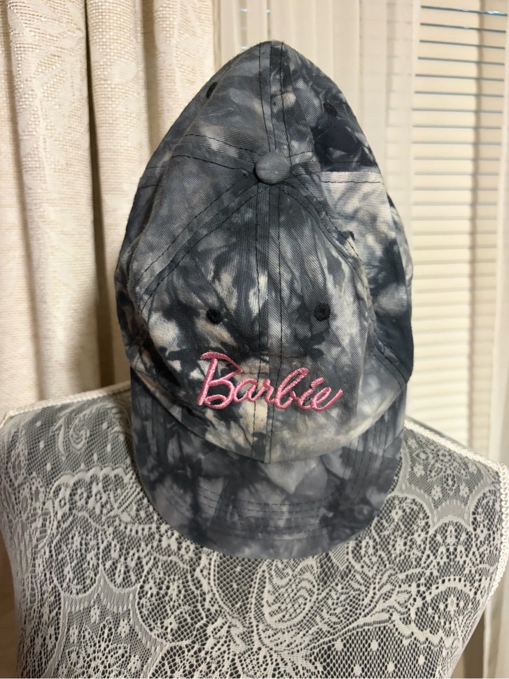 Barbie Black, White and Gray Tie-Dye Cap with Pink "Barbie" Embroidered Logo